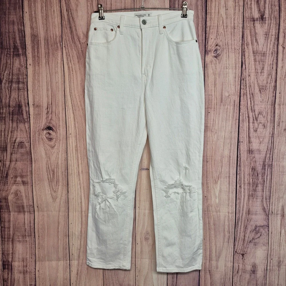 Abercrombie & Fitch Curve Love 28 6R Straight Ultra High‎ Rise White Jeans 90s